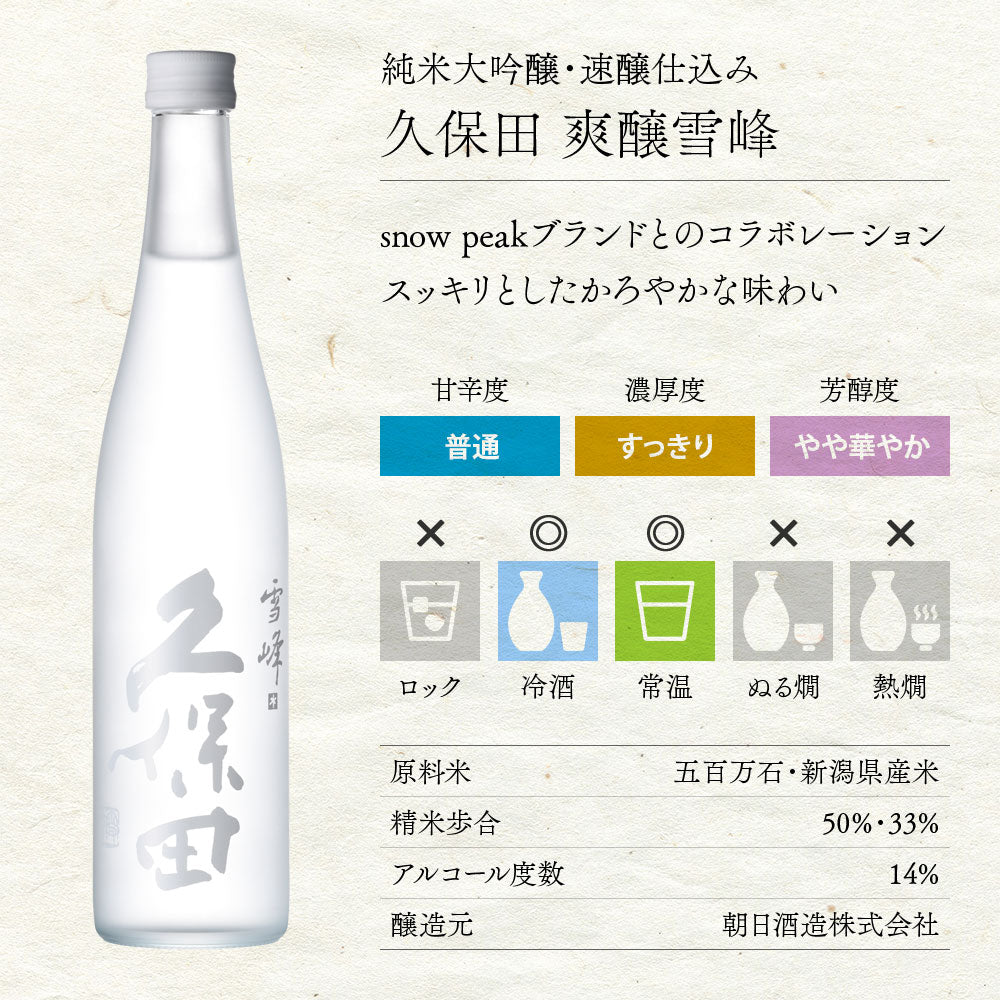 爽醸 久保田 雪峰-スノーピーク社とコラボ第２弾。久保田 萬寿の速醸仕込み – 新潟上越 地酒の店 かじや